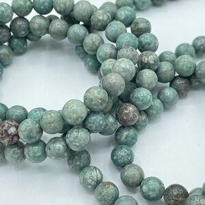 Coral jasper beaded bracelet 7” stretch crystal healing handmade anxiety fears p